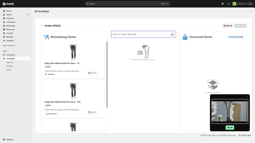 Order verification with video capture