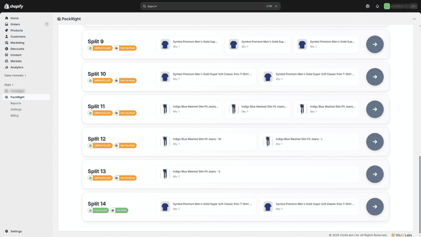 Order split selection for verification