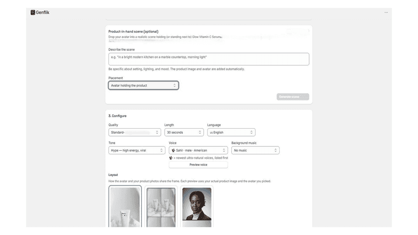GenFlik rendering progress dashboard showing AI video generation