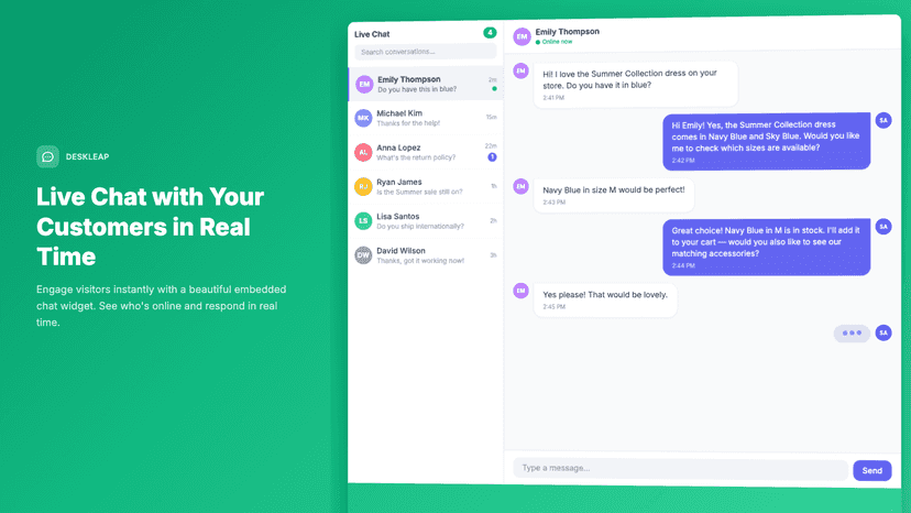 Live chat with active visitor conversations