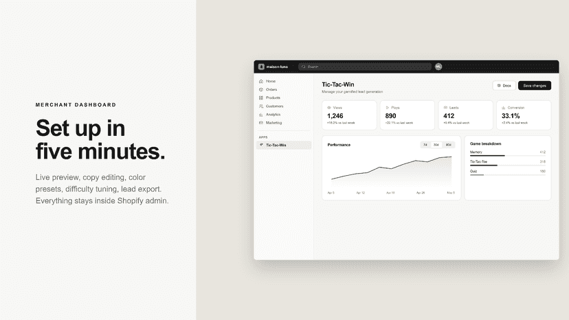 Quick setup from the Shopify admin dashboard