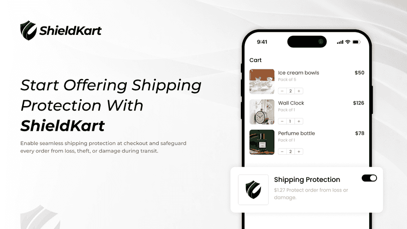 ShieldKart shipping protection widget on store cart and checkout