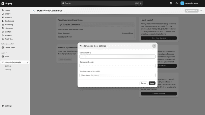 Store Setting modal
