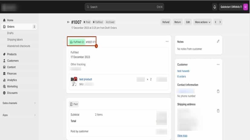 TR Fulfillment orders page