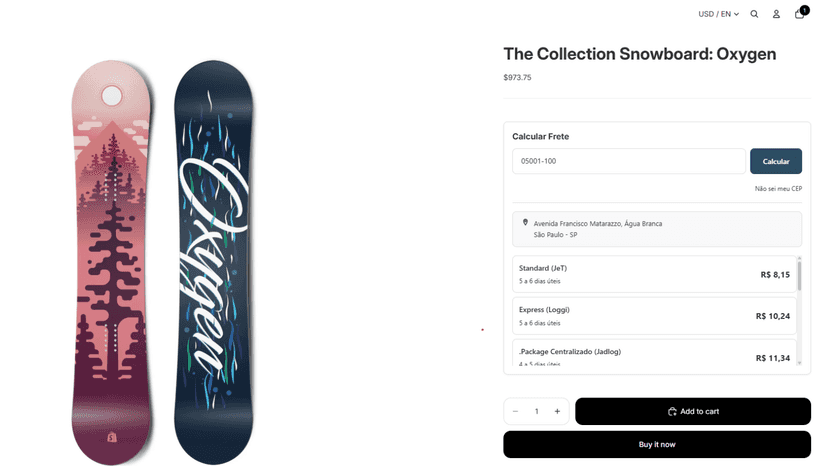 Shipping calculator widget on product page with real-time rates.