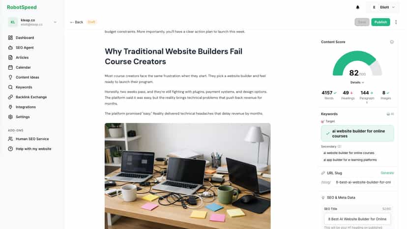 Article editor with SEO-optimized content and keyword suggestion