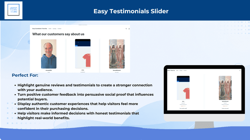 Shopify testimonials app settings page for reviews management