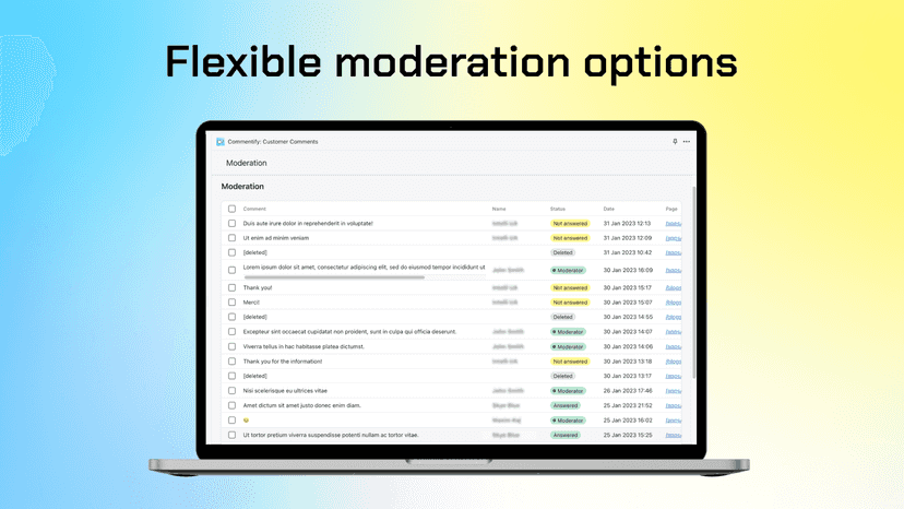 Commentify comments from Shopify – Admin moderation interface