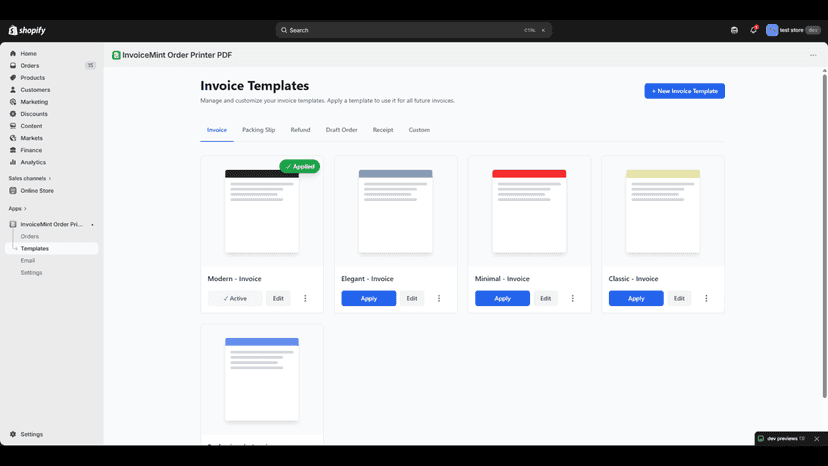 Template gallery with multiple design options