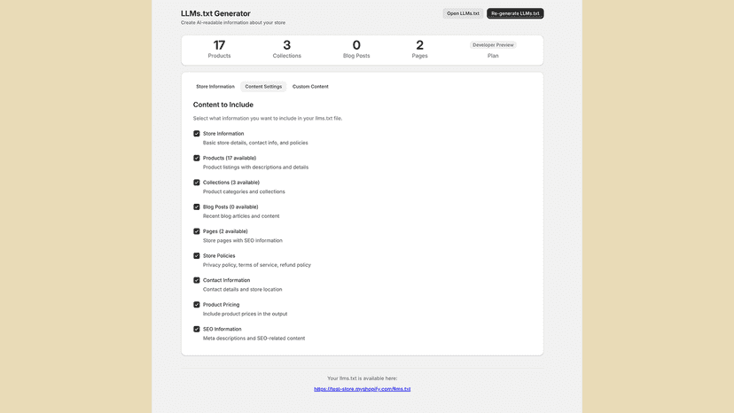 Selection of automated information to be included