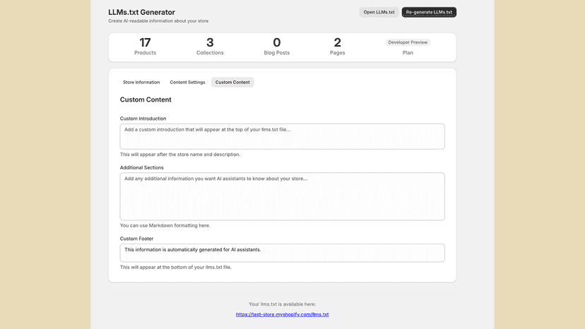 Customizable additional information