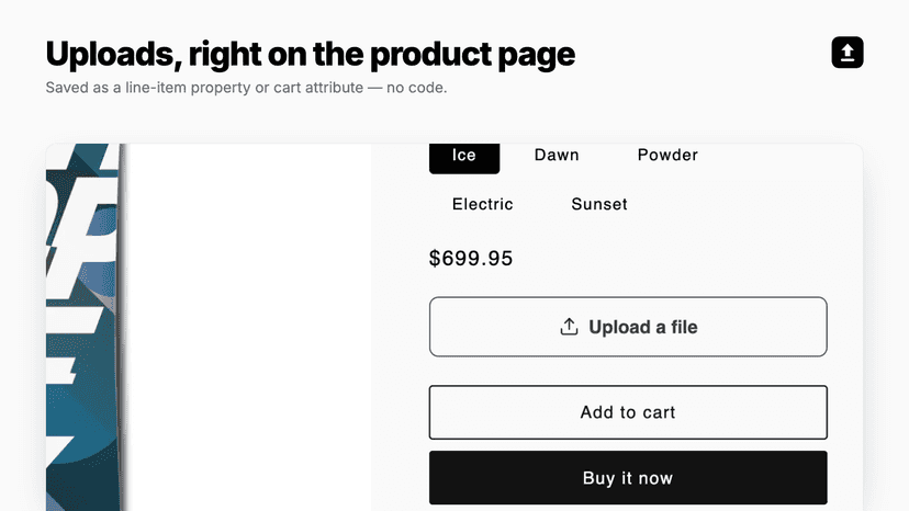 Upload a file button on a product page