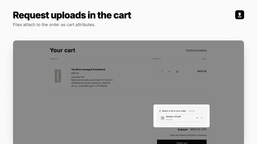 File attached as a cart attribute from the cart page