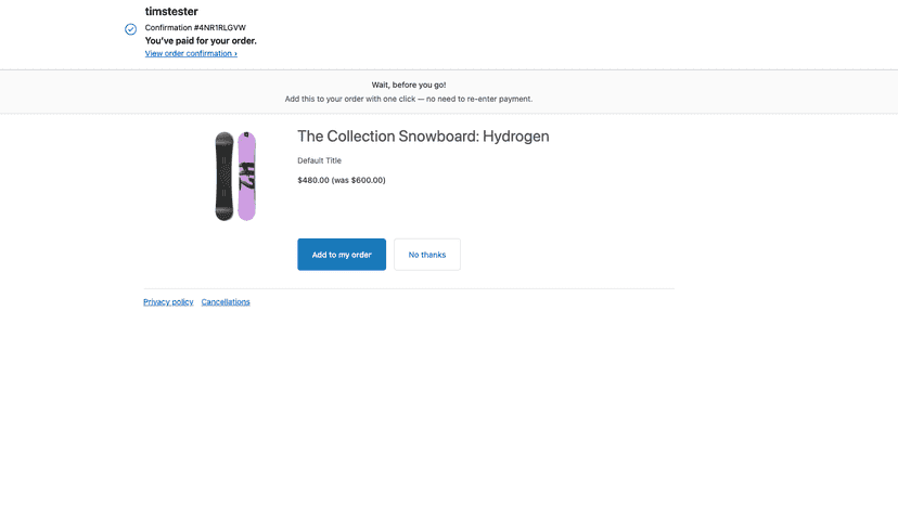 One-click post-purchase upsell shown to a customer at checkout