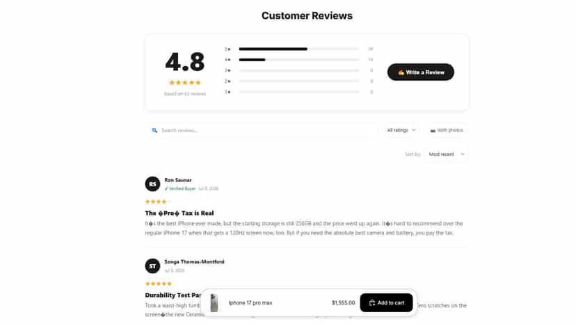 ProofBoost product reviews widget showing star ratings and custo