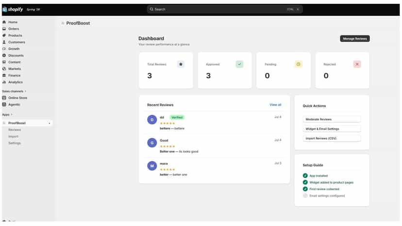 The app shopify dashboard