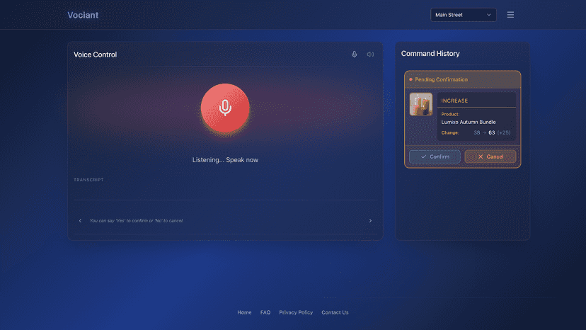 Step by step voice command process with optional confirmation
