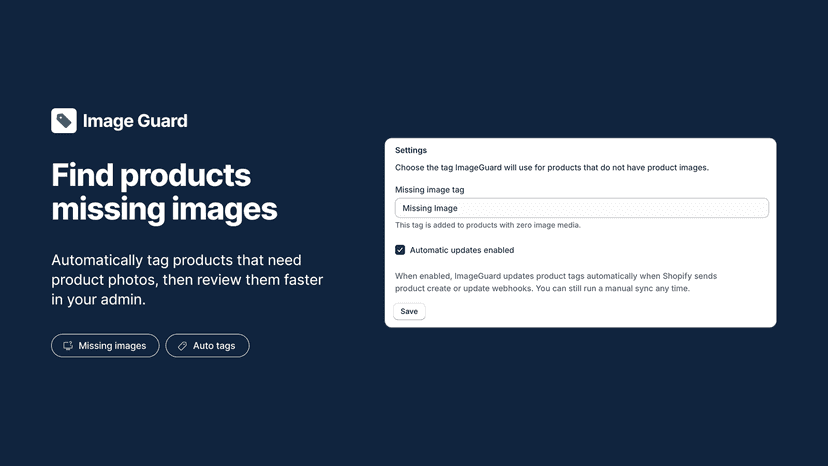 Image Guard dashboard for finding products missing images