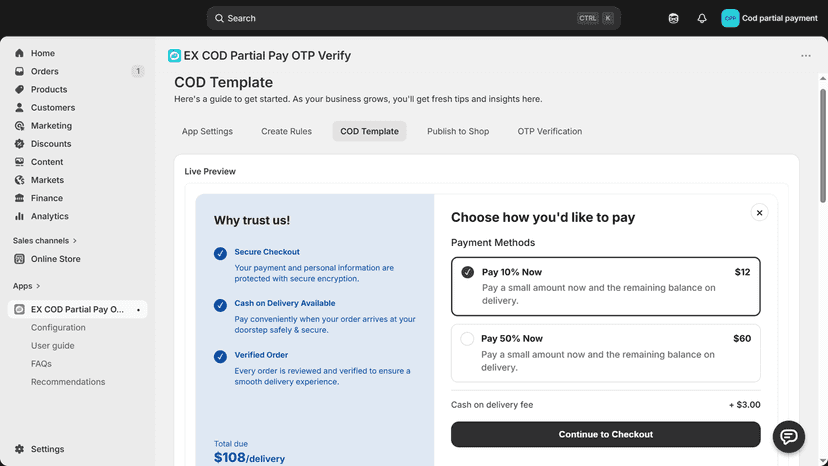 EX COD Partial Pay OTP Verify
