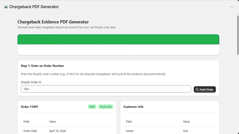 Creates structured chargeback PDFs fast,saving time for merchant