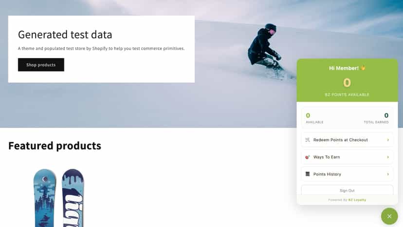 Floating loyalty widget displaying available points