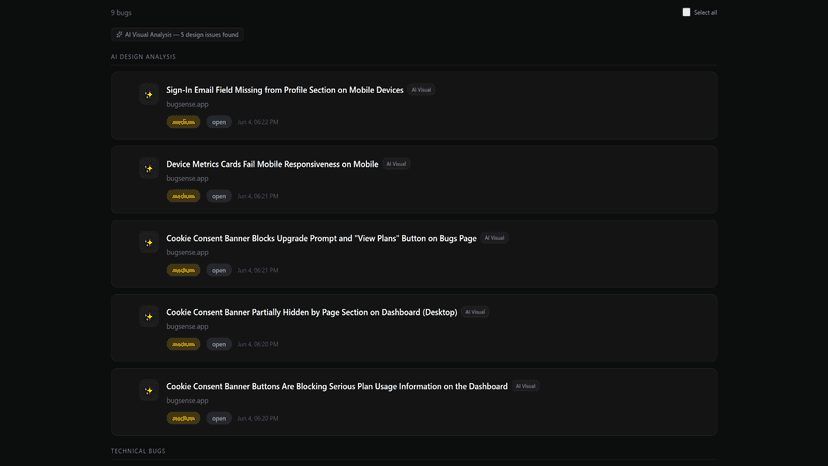 List of Bugs from bugsense