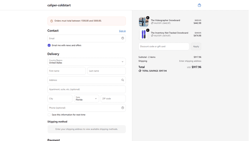 Shopify checkout blocked with the merchant's own limit message