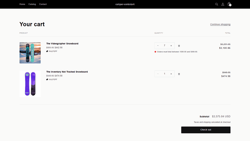 Cart rejecting a quantity that exceeds the merchant's limit