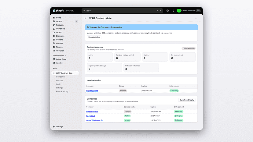 B2B checkout blocked because the company trade contract has expi