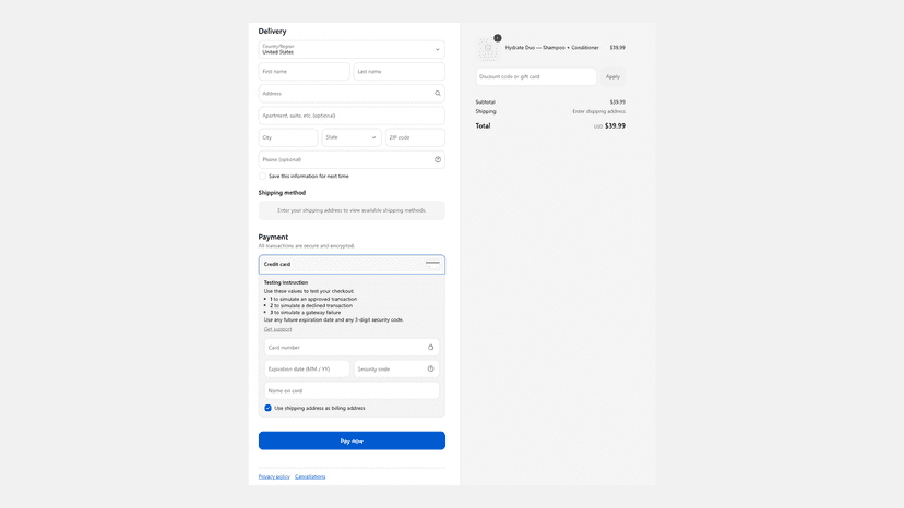 Storefront checkout showing the bundle total