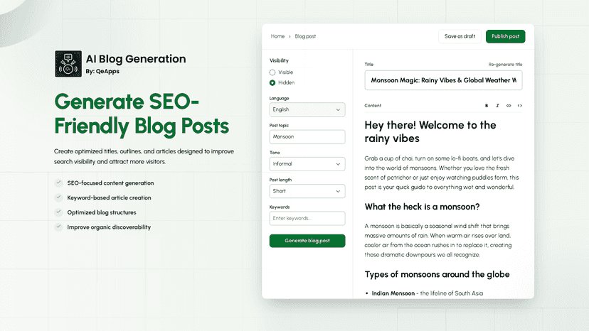 Generate engaging blog content and SEO articles using AI