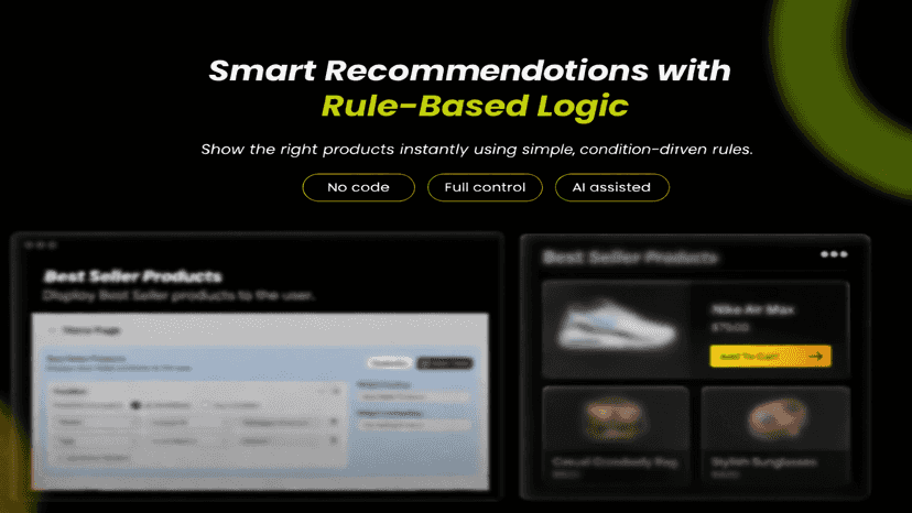 Rule-based product recommendation setup inside Shopify admin