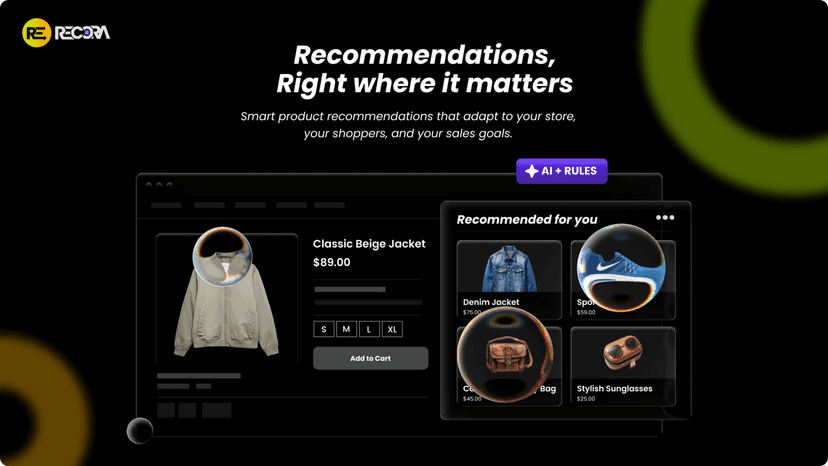 AI product recommendations displayed on a Shopify product page