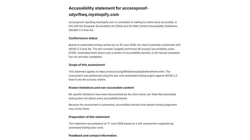 Published accessibility statement page for a store