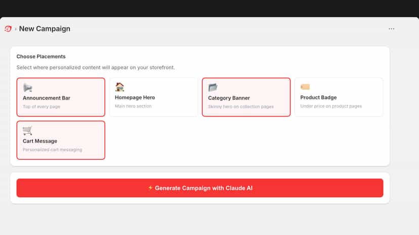 Select storefront placements for AI campaigns