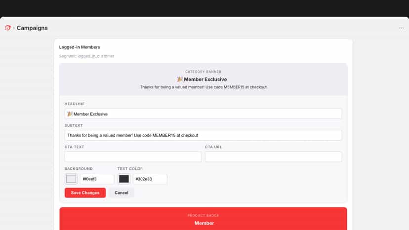 Personalized campaign editor for Shopify storefronts