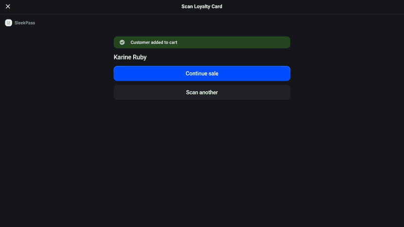 Customer added to cart confirmation on POS tablet