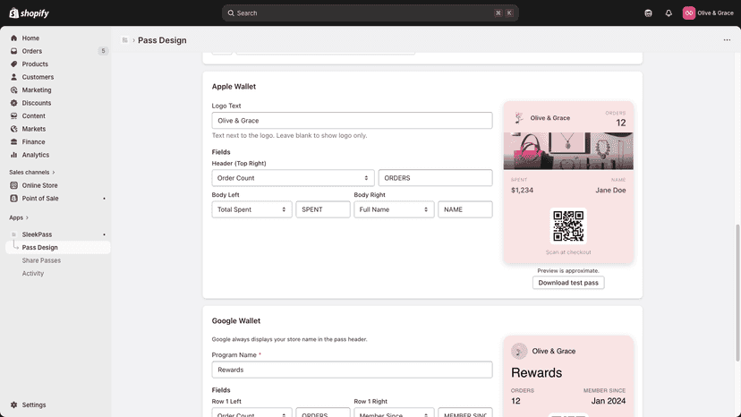 Apple Wallet loyalty pass designer with live preview