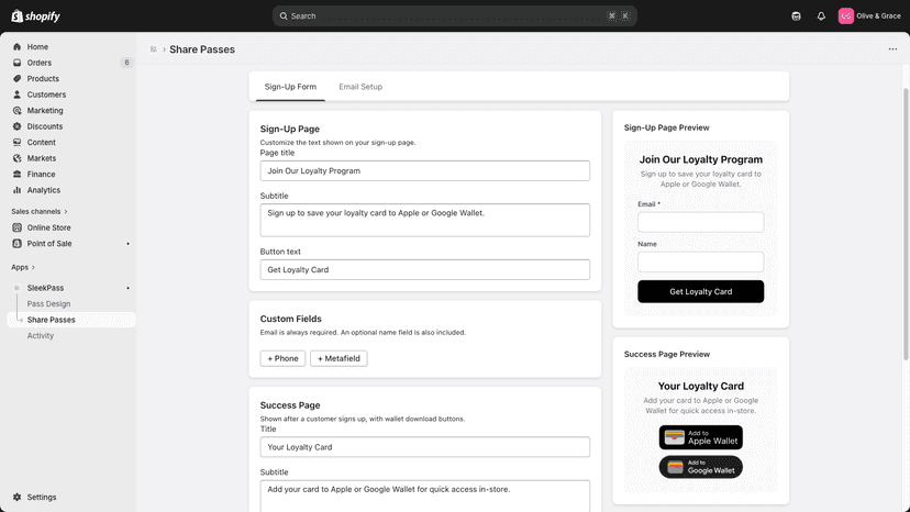Sign-up form builder with enrollment page preview