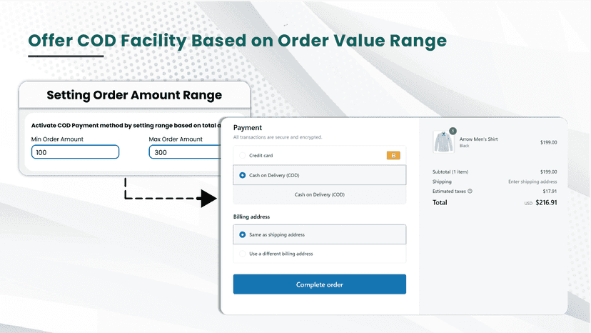 1 - Offer COD facility based on order value range