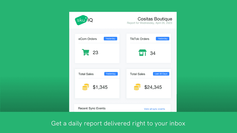 Screen view of SKU IQ Daily Report