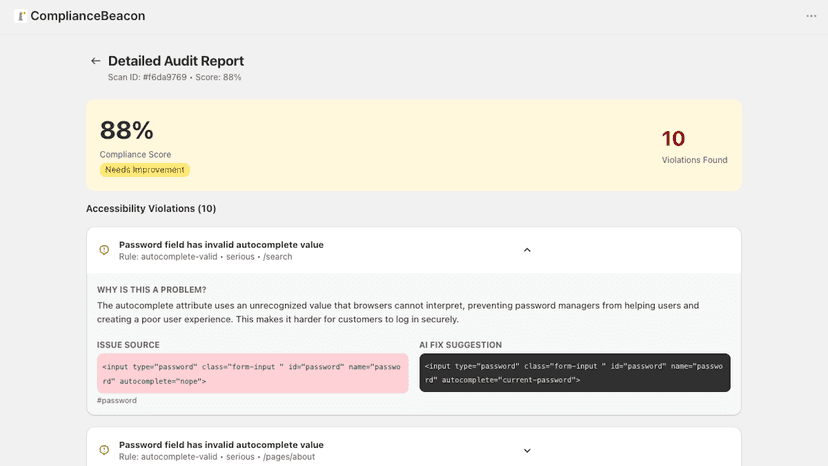 Detailed audit report with AI code fix