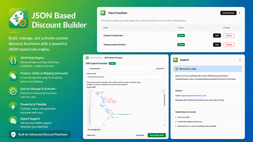 Advanced JSON discount editor