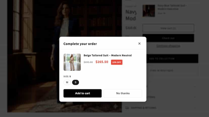 Easy upsell modal variant and offer