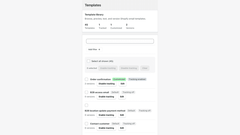 Mobile template library for email templates