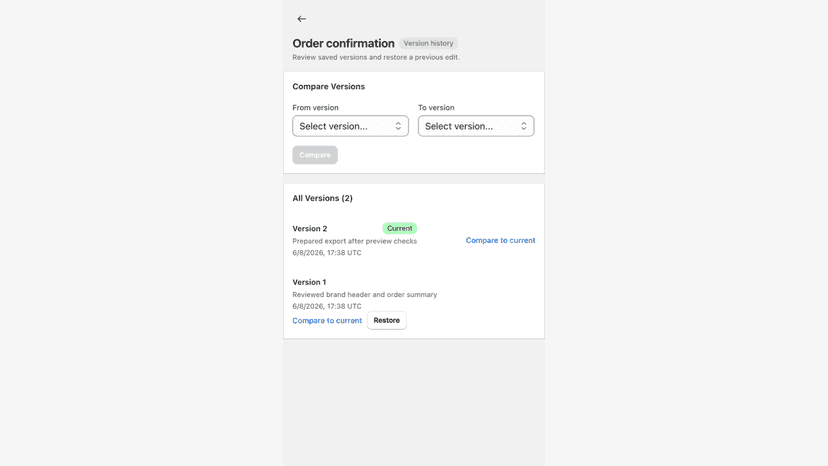 Mobile version history checkpoints