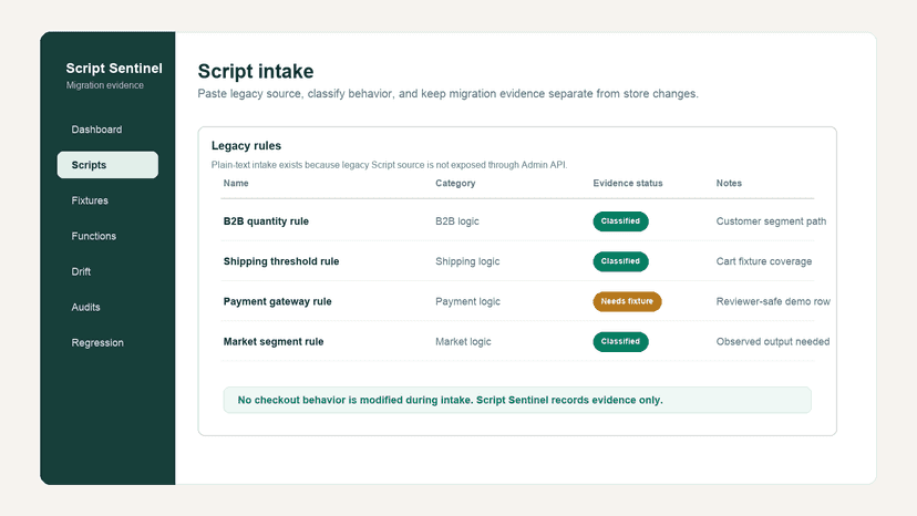 Script intake and classification view
