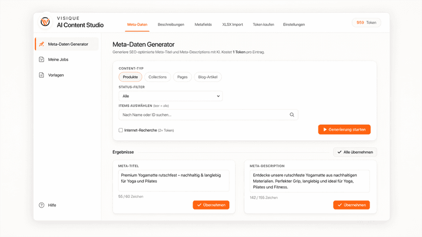 KI-Generator für Shopify-Metadaten und Produkttexte
