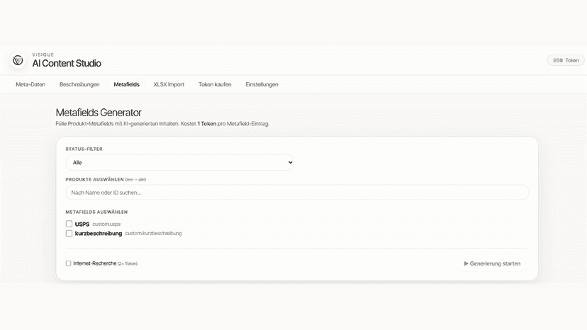 Metafields Generator für Shopify-Produkte mit KI