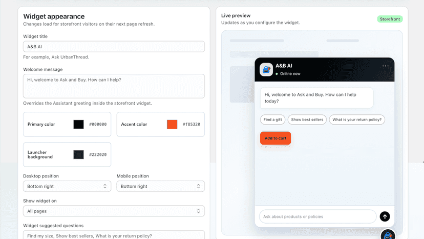Configure the Ask & Buy storefront chat widget